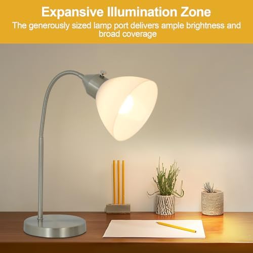 RISLG LED Desk Lamp for Home Office, 3 Levels Dimmable Reading Light, Flexible Table Lamp for Bedside Office, Rotary Switch Control, Desk Lamp for College Dorm Study Lamp, Bulb Included, Sliver