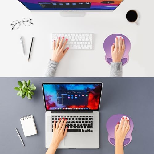 ITNRSIIET Ergonomic Mouse Pad with Comfort Gel Wrist Rest, Non-Slip PU Base, Smooth Textured Surface, Reduces Hand Fatigue & Wrist Pain, 8.7 x 7.2 Inch for Office Gaming Home, Purple Pink