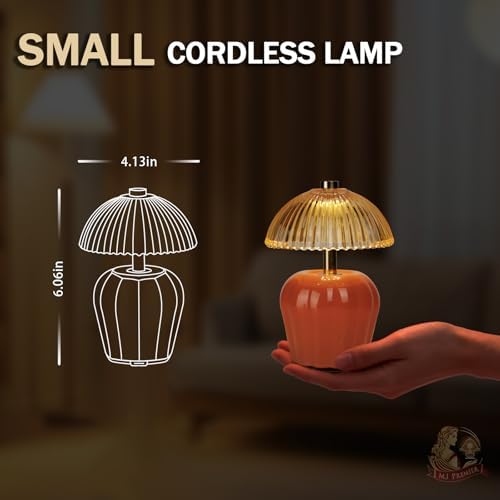 MJ PREMIER Rechargeable Table Lamp, Small Cordless Lamp with Timer, Orange
