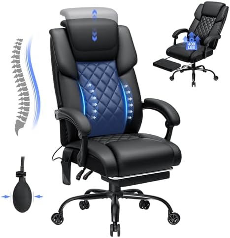 HOFFREE Reclining Office Chair with Lumbar Support and Adjustable Headrest 400lbs Executive Office Chair with Foot Rest PU Leather Ergonomic Desk Chair,Linkage Armrests,Black