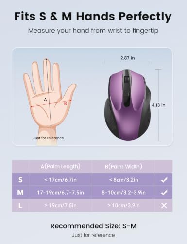 Purple Wireless Mouse for Laptop, Quiet Cordless Computer Mice for Office