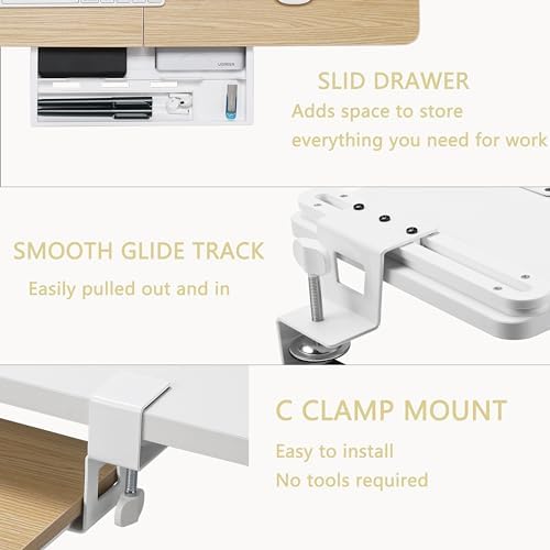 ETHU Under Desk Keyboard Tray with C-Clamp, 26.77x11.81, Oak