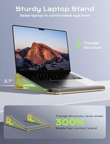 JCZT Aluminum Laptop Stand, Laptop Riser with Wrist Rest, Gold