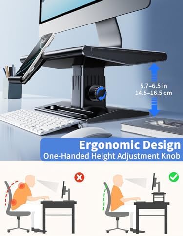 Computer Monitor Stand Riser for Desk,5.7-6.5 Inches Height Adjustable with Storage Drawer & Phone Holder,Workspace Desktop Organizer Monitor Stands Risers Shelf for Computer,Laptop,Printer,TV