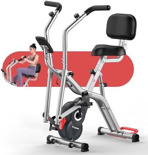 Foldable Elliptical Exercise Bike, 8-Level Magnetic Stationary Bike Home