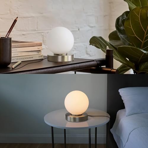 Modern Small Table Lamps,Opal Glass Bedside Table Lamp, Silver