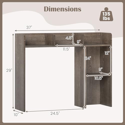 GIANTEX Desktop Bookshelf, Wood Desk Hutch Organizer for 27 Inch Computer Monitor, Countertop Storage Display Rack with 5 Shelves, Multipurpose Desktop Shelf Bookcase for Dorm Office Home (Grey Oak)