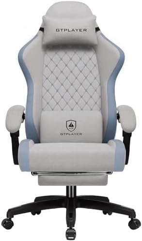 GTPLAYER Gaming Chair, Ergonomic Computer Chair with Footrest and Lumbar Support, High Back Recliner Chair 350lbs, Height Adjustable for Home Office, Grey