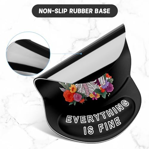 ITNRSIIET Ergonomic Mouse Pad with Gel Wrist Support Small Wrist Rest Smooth Surface Non-Slip PU Base Comfortable Office Supplies Pain Relief, 8.7 x 7.2 inches, Flower Skull