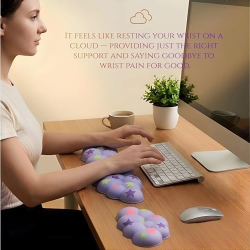 Cloud Wrist Rest Set for Keyboard & Mouse,Light Purple Colorful Star