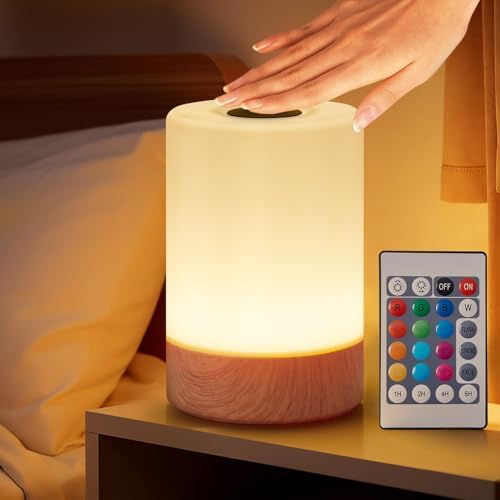 Night Light, Touch Bedside Table Lamp, Remote Control Dimmable Desk Lamp with RGB Color Changing, Portable Table Bedside Lamps for Bedroom, Living Room