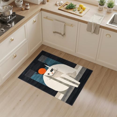 3'x5' Black White Cat Artistic Feline Design Washable Area Rug