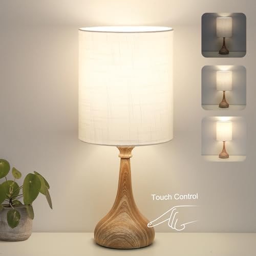 Dimmable Small Table Lamp, Bedside Lamps Touch Control for Bedrooms Nightstand with Wood Grain Base, Desk Lamp Night Light for Office Living Room, 9W 3000K LED Bulb Included