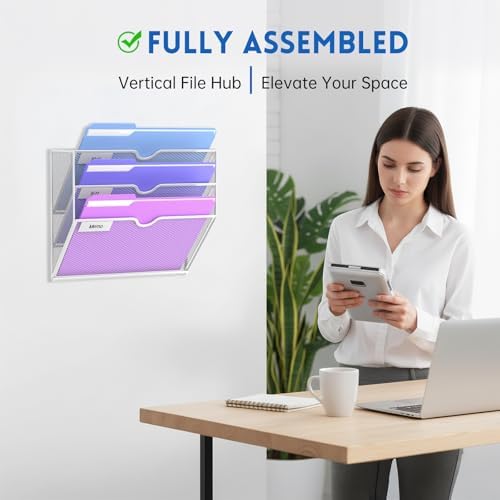 3-Tier Wall File Organizer, Hanging File Organizer, White