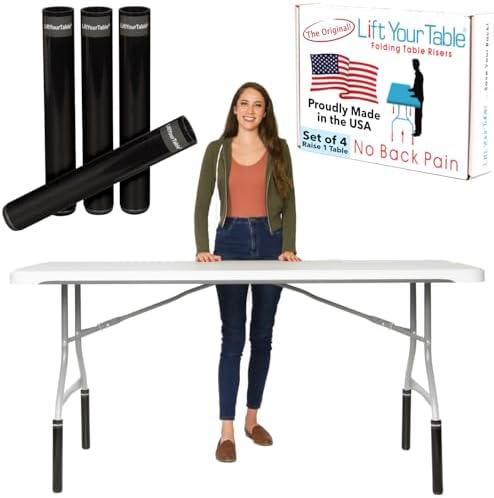 Lift Your Table® Folding Table Risers - Counter Height (Non-Slip Foot) - Made in the USA, Heavy Duty, Sturdy, Portable, Easy-to-Use Extensions Raise Bent Leg Folding Tables (Set of 4)