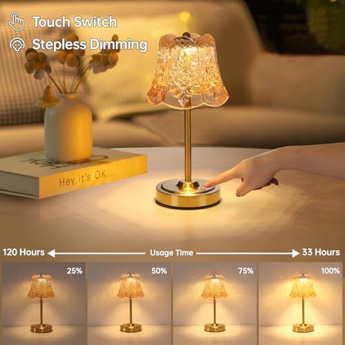 Shenmoyl Cordless Touch Table Lamp with 5200mAh Battery - 3 Adjustable Color Temperatures & Dimmable, Rechargeable Desk Lamp for Bedroom, Living Room, Office, Entryway, Bookshelves (Amber Rose)