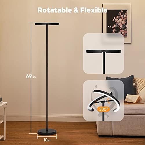SIBRILLE RGBCW Floor Lamp, Color Changing Standing Lamp, Modern Stepless Dimmable LED Floor Light Tall Lamp with Remote Control, 20W 3000-6000K Rotatable Floor Lamps for Living Room, Bedroom, Office