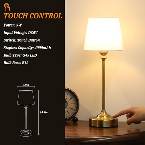 Kakanuo Gold Cordless Table Lamp with Rechargeable Battery, 1 Pack
