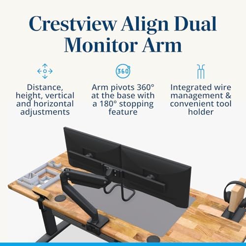 UPLIFT DESK Crestview Align Dual Monitor Arm - Gas Spring Monitor Mount with Adjustment Handle Fits 13-32” Inch Displays, VESA Compatible, Clamp or Grommet Mounting, Fits Standing Desks (Black)