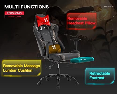 Ergonomic Gaming Chair PU Leather Massage Gaming Chair with Footrest/Armrest/Lumbar Support for Adults Gaming Work Study Racing Style Computer Chairs Big and Tall Gaming Chair