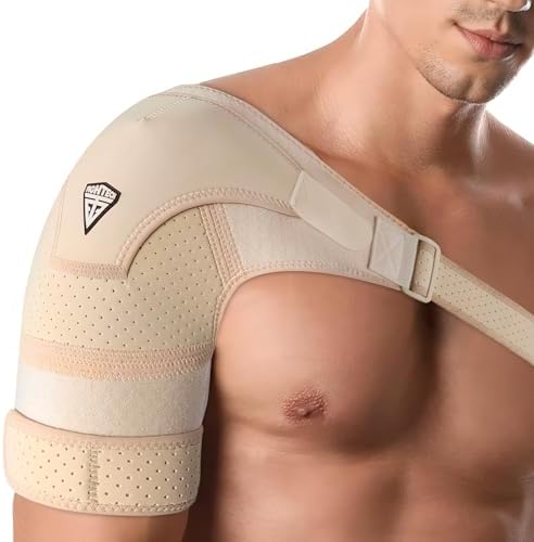 FIGHTECH Shoulder Brace for Torn Rotator Cuff | Pain Relief, Support and Compression Sleeve Wrap Stability Recovery Fits Left Right Arm, Men & Women (Nude), Large/X-Large (Pack of 1)