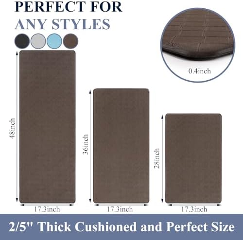 HEBE Anti Fatigue Kitchen Rugs Set of 3, Cushioned Kitchen Mats for Floor