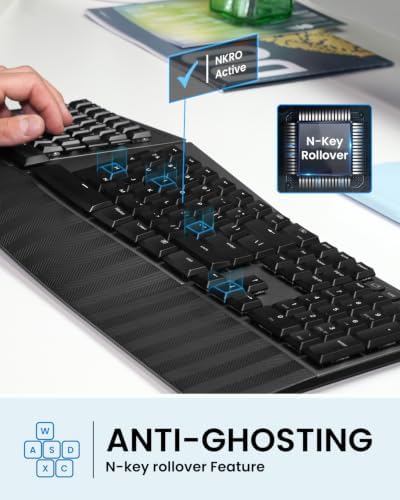 Perixx PERIBOARD-735BR Wireless Ergonomic Mechanical Keyboard - Low-Profile Brown Tactile Switches - Multi-Device Connection - Compatible with Windows and Mac OS X - US English