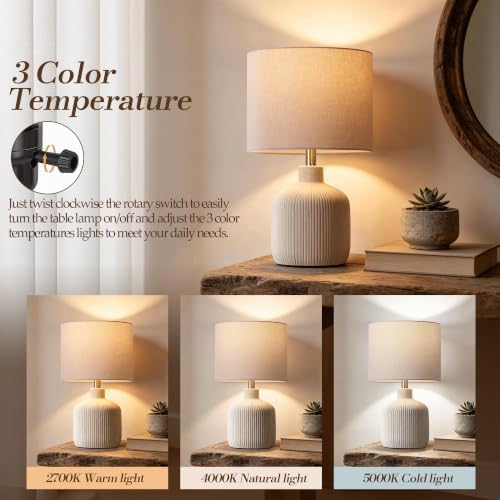 Rustic Ceramic Table Lamp for Living Room Bedroom, 17.75" Nightstand Lamp