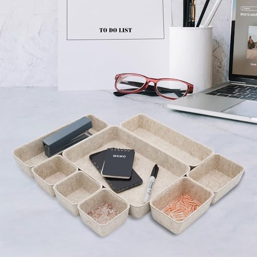 Welaxy 8pc Nordic Felt Desk Drawer Organizer Tray Beige Oatmeal Storage Bin