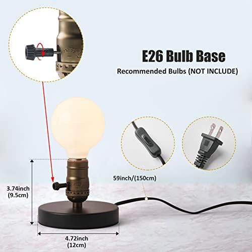 Vintage Table Lamp, Industrial Desk Lamp Small Retro Bedside Lamp with ON/Off Switch E26 Lamp Holder for Home Lighting Decor, Cafe Bar, Studio Antique Decor(Without Bulb)