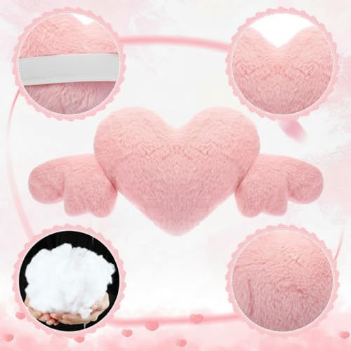 Macarrie 2 Pcs Heart Plush Car Headrest Pillow Angel Wings