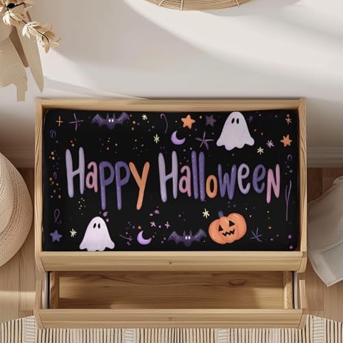 Halloween Pumpkin Bats Fall Holiday Moon Stars Pattern Baby Changing Pad Cover, Unisex Halloween Nursery Diaper Changing Table Pad Mat Sheet for Boys Girls-16x32