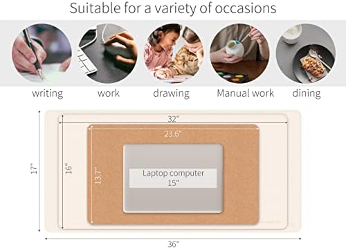 RENMTURE Dual-Sided Mouse Pad, Natural Cork & PU Leather Large Desk Pad for Office and Home Work, Desk Protector Non-Slip, Waterproof, Easy Clean (Apricot, 32"x16")