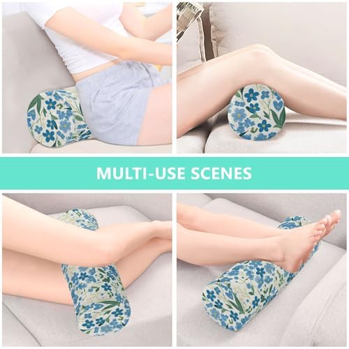 Small Flower Blue and Green Decorative Orthopedic Neck Roll Pillow Roller Pillow for Back Back Cylinder Foam Round Bolster Cover with Zipper soporte para el Cuello