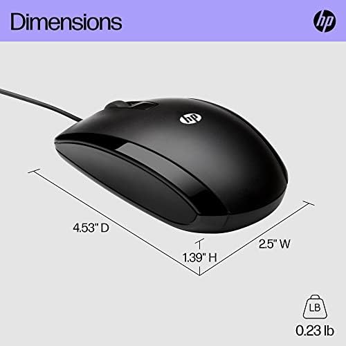 HP E5E76AA#ABA X500 - Wired USB Mouse for Windows PC Desktop, Laptop, Notebook, Mac, computerand Chromebook, for Righty or Lefty Use ,Black