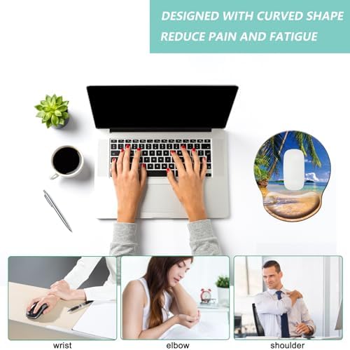 Mouse Pad with Wrist Support, Ergonomic Mouse Pad with Memory Foam Wrist Rest Cushion, Non-Slip Rubber Base Gaming Mice Pad for Home Office Computer Laptop, Beach Tree