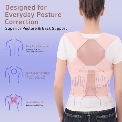 Back Brace Posture Corrector for Women and Men Upgraded Dynamic Traction Correction System Adjustable Shoulder Support Straightener Helps Reduce Upper Lower Back Pain Suitable for Hump Scoliosis Pink X-Large