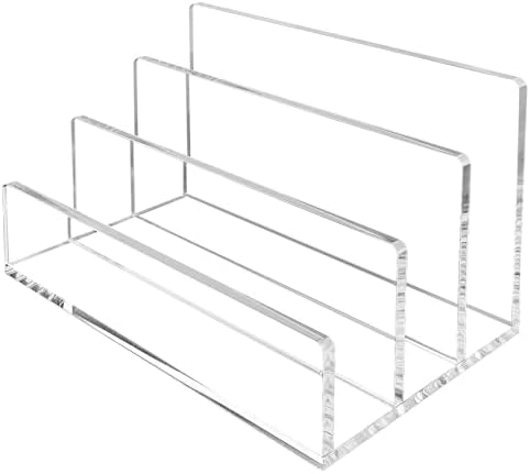 Acrylic Mail Organizer File Sorters for Desk,3-Section Laddered Desktop Vertical Letter Holder,Desk Organizer Workspace Organizer