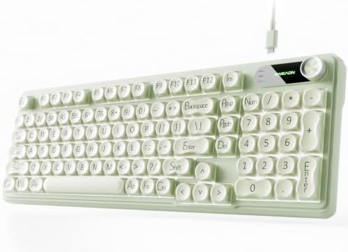 EWEADN Wired Creamy Keyboard with Number Pad, Media Knob, RGB Backlit-Green