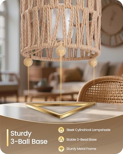 Small Boho Table Lamps Set of 2, Boho Rattan-Style Bedside Lamps