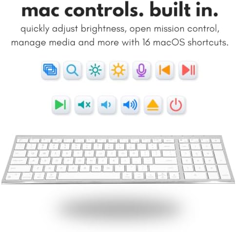 Macally Compact Wired Keyboard for Mac with Number Pad, Dual USB-C + USB-A, Silver