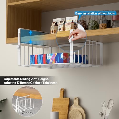 AmonHouseware 2Pack Under Shelf Basket Storage,Adjustable Hanging,White