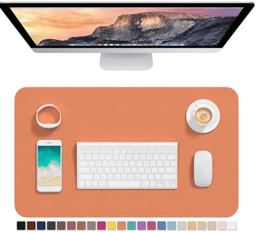 Hsurbtra Desk Pad, 23.6" x 13.8" PU Leather Desk Mat, M Extended Mouse Pad, Waterproof Desktop Blotter Protector, Non-Slip Ultra Thin Small Laptop Keyboard Writing Mat for Office Home, Orange Pink