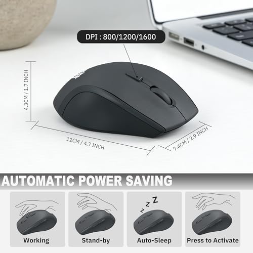 Ergonomic Wireless Keyboard and Mouse Combo, 2.4GHz USB Full Size Keyboard with Wrist Rest and 3 Level DPI Adjustable Wireless Mouse for PC and Laptop Use - Black