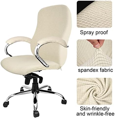 Tatuo 3 Pcs Computer Office Chair Cover Universal Rotating Chair Slipcovers Protector Removable Washable Office Armrest Covers with Zipper for High Back Seat Backrest(L,Waffle,Faint Yellow)