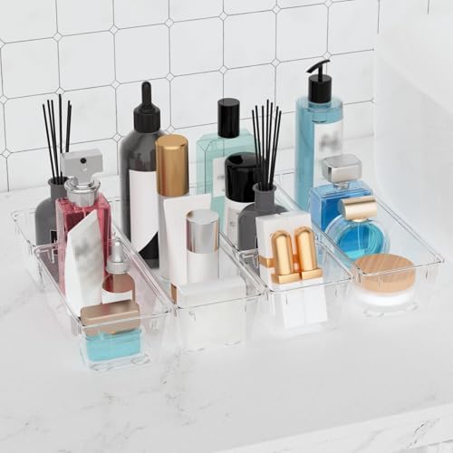 6 Pack Clear Drawer Organizer Set, Drawer Storage Trays, Storage Bins