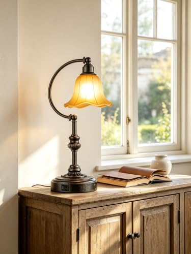 RORIA Touch Farmhouse Table Lamp for Living Room with USB C+A Ports