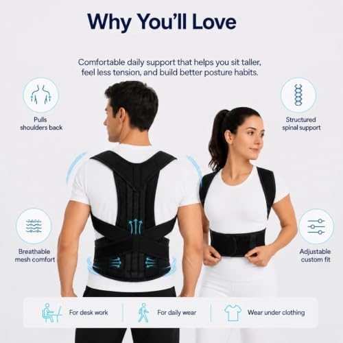 Medira RodPosture Back Brace for Women & Men, Posture Corrector (Red,XL)