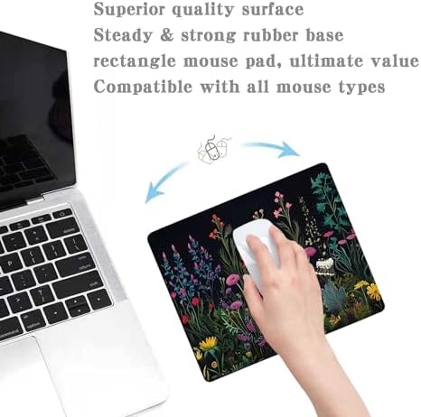 Black Beauty Blue Flowers Plants Mouse Pad,Brightly Colored Unique Design Computer Mousepad with Non-Slip Rubber Base for Women,Washable Mousepads Computer Mouse Pads for Desk Laptop Wireless Mouse