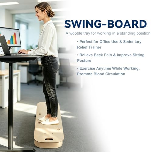 Wooden Balance Board & Wobble Board with Spring System,Adjustable Balance Board for Standing Desk,Stability Trainer for Physical Therapy,Core Strength,Posture Improvement & Home Office Use